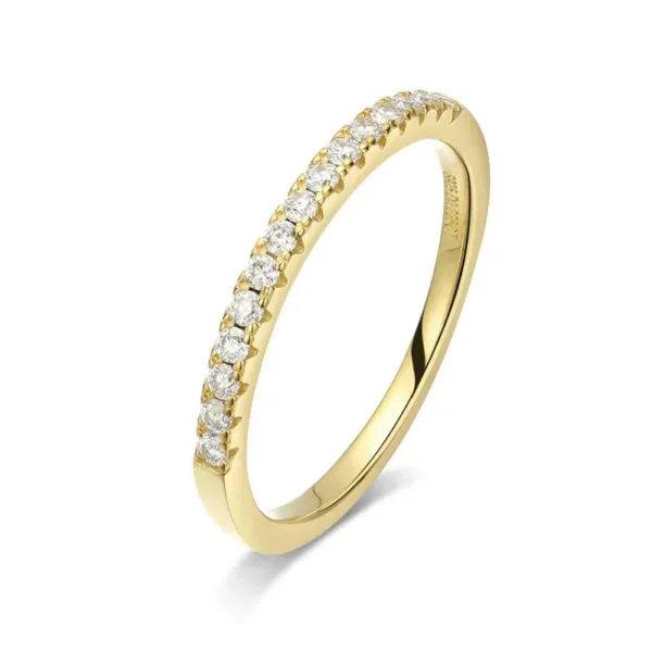 1.5mm Micro Pave Eternity Band All Moissanite Diamond Rings 925 Sterling Silver Plated 18k Gold Half Eternity Ring for Women