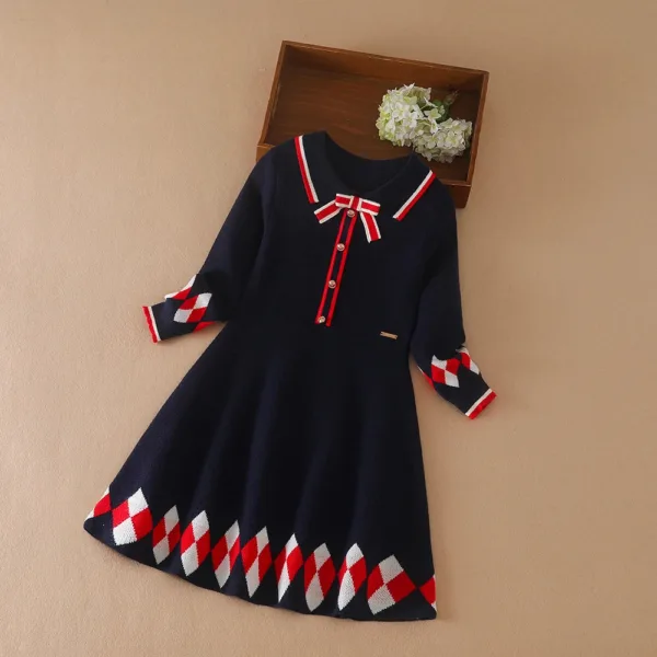 Autumn Winter New Dress Children Warm Sweater Clothing Knitting Long Sleeve Princess Dress