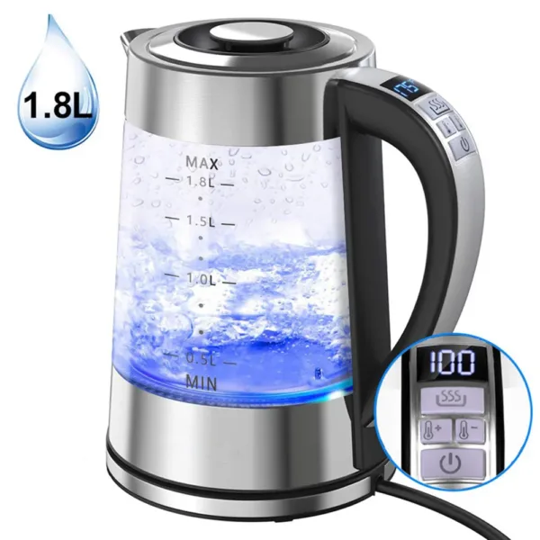 1.8L Portable Electric Kettle Teapot 1800W Glass Stainless Steel Water Boiler Fast Heating Tea Pot Home Appliance 220V